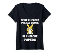 Femme Citation Rigolo Cherche Les œufs Humour Pâques Apéro T-Shirt avec Col en V