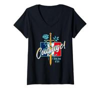 Femme Citation Sainte Jeanne d'arc Courage catholique Sainte France T-Shirt avec Col en V