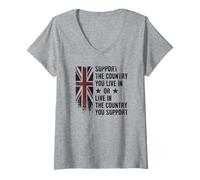 Femme Citation « Support The Country You Live in British Pride » T-Shirt avec Col en V