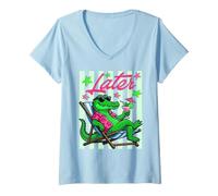 Femme Citation Tendance de l'alligator drôle Plus Tard T-Shirt avec Col en V