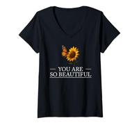 Femme Citation You are So Beautiful Mindfulness Positive Kindness T-Shirt avec Col en V
