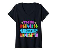 Femme Citations amusantes de l'école « This Princess Is Going To Kindergarten » T-Shirt avec Col en V