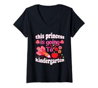 Femme Citations amusantes de l'école « This Princess Is Going To Kindergarten » T-Shirt avec Col en V