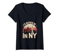 Femme Citations Amusantes de New York NY is My Therapy I'd Rather Be in NY T-Shirt avec Col en V