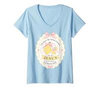 Femme Citations chrétiennes Mignonnes Citations Limonade Jésus Citation T-Shirt avec Col en V