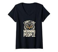 Femme Citations de Chouettes Amusantes avec Inscription « I Don't Like Morning People » T-Shirt avec Col en V