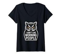 Femme Citations de Chouettes Amusantes avec Inscription « I Don't Like Morning People » T-Shirt avec Col en V