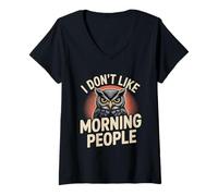 Femme Citations de Chouettes Amusantes avec Inscription « I Don't Like Morning People » T-Shirt avec Col en V