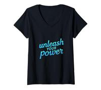 Femme Citations de Motivation 3D Libérez Votre Puissance Citations Inspiration T-Shirt avec Col en V