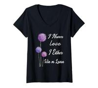 Femme Citations de Motivation « I Never Lose I Either Win Or Learn » T-Shirt avec Col en V