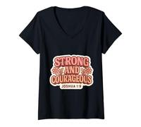 Femme Citations de Verset biblique Fort et Courageux pour Femme - Dieu chrétien T-Shirt avec Col en V