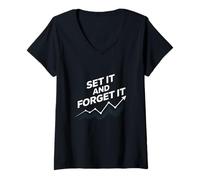 Femme Citations d'entreprise définissez-Le et Oubliez Le Tableau de Tendance haussière pour investir T-Shirt avec Col en V