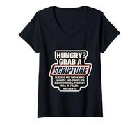 Femme Citations drôles du Verset de la Bible avec Les Écritures chrétiennes Matthieu 5:6 T-Shirt avec Col en V