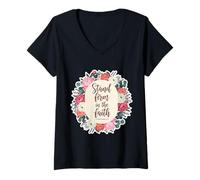 Femme Citations du Verset biblique de la Femme chrétienne « Stand Firm in The Faith » T-Shirt avec Col en V