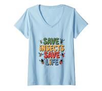 Femme Citations Eco Warrior Insects Save Insects Save Life T-Shirt avec Col en V