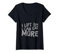 Femme Citations rétro Amusantes I Lift So I Can Eat More Love to Eat T-Shirt avec Col en V