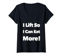 Femme Citations rétro Amusantes I Lift So I Can Eat More Love to Eat T-Shirt avec Col en V