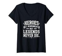 Femme Citations rétro Heroes Get Remembered But Legends Never Die T-Shirt avec Col en V