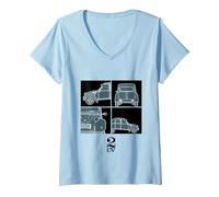Femme Citroën 2CV Noir Glamour Gros Plans T-Shirt avec Col en V, Bleu Céleste, L