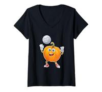 Femme Citrouille Amusante Jouant au Volleyball Halloween Team Club T-Shirt avec Col en V