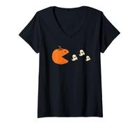 Femme Citrouille Contre Fantômes Humour Halloween Retro Game T-Shirt avec Col en V