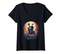 Femme Citrouille effrayante - Cavalier sans tête d'halloween T-Shirt avec Col en V