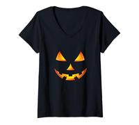 Femme Citrouille effrayante Halloween Jack O Lantern Face Orange T-Shirt avec Col en V