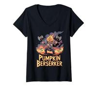 Femme Citrouille Guerrier Viking Amusant - Mythologie Nordique d'halloween T-Shirt avec Col en V