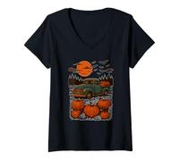 Femme Citrouille Truck Under Harvest Moon T-Shirt avec Col en V