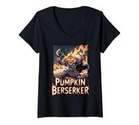 Femme Citrouille Warrior - Halloween Mythologie Nordique Berserker Viking T-Shirt avec Col en V