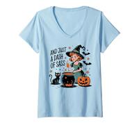 Femme Citrouilles Amusantes en Forme de Chat sorcière et Juste Un soupçon de Sass T-Shirt avec Col en V