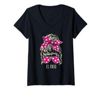 Femme City of El Paso Lunettes de soleil en forme de chignon T-Shirt avec Col en V