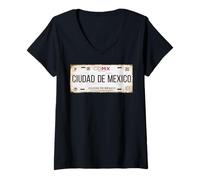 Femme Ciudad de México License Plate Mexican Travel Vacation Beach T-Shirt avec Col en V
