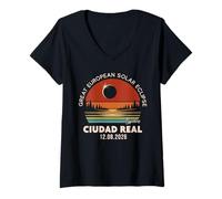 Femme Ciudad Real, Spain Great European Solar Eclipse 2026 T-Shirt avec Col en V