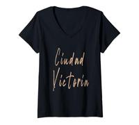 Femme Ciudad Victoria Mexico Design Vintage élégant T-Shirt avec Col en V