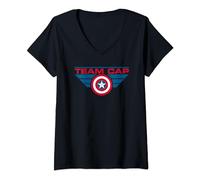 Femme Civil War Team Cap Emblem T-Shirt avec Col en V