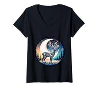 Femme Clair de lune cerf nature mystique rêve T-Shirt avec Col en V