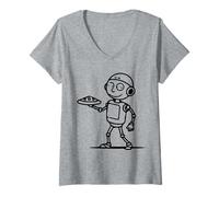 Femme Clanker Meme Robot Manger Pizza Delivery Party T-Shirt avec Col en V