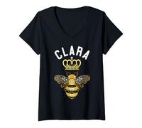 Femme Clara Name Clara Cadeaux d'anniversaire Reine Bee Clara T-Shirt avec Col en V