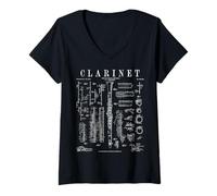 Femme Clarinette Vintage Brevet Clarinettiste Dessin Imprimer T-Shirt avec Col en V