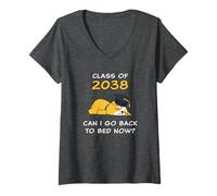 Femme Class of 2038 - Can I Go Back to Bed Now? Funny Graduate Dog T-Shirt avec Col en V