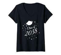 Femme Class of 2038 - Minimal Dark Graduation Graphic Design T-Shirt avec Col en V