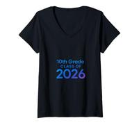 Femme Classe de 10e année 2026 - Édition Dégradé Bleu T-Shirt avec Col en V