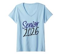 Femme Classe de 2026 Senior, High School College Graduation T-Shirt avec Col en V