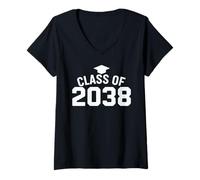 Femme Classe de 2038 Grow with Me Espace pour Empreintes de Mains K-12 Senior T-Shirt avec Col en V
