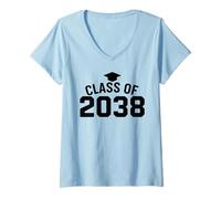 Femme Classe de 2038 Grow with Me Espace pour Empreintes de Mains K-12 Senior T-Shirt avec Col en V