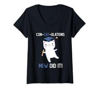 Femme Classe of 2024 Graduate Mew Did It Cat Lover Graduation Cats T-Shirt avec Col en V