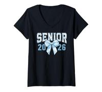 Femme Classe of 2026 Coquette Bow High School Senior 26 Fille Femme T-Shirt avec Col en V