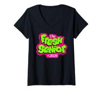 Femme Classe of 2026 Fresh Senior 90s TV Style rétro Remise de diplôme T-Shirt avec Col en V