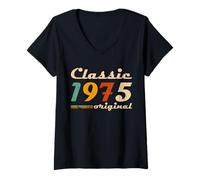 Femme Classic 1975 Original Men Women Birth of Birthday Vintage T-Shirt avec Col en V
